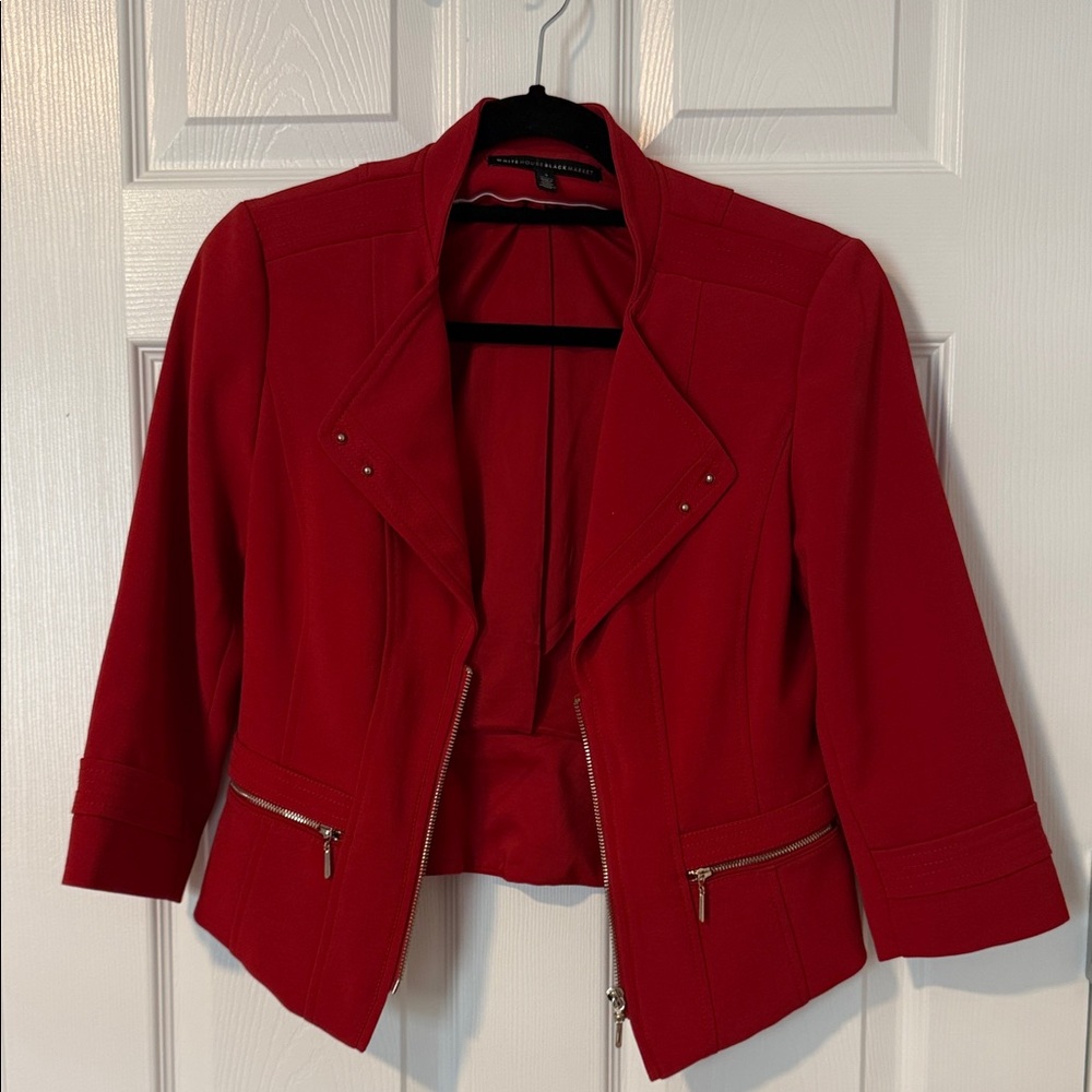 White House Black Market Red Blazer with Zipper Accents